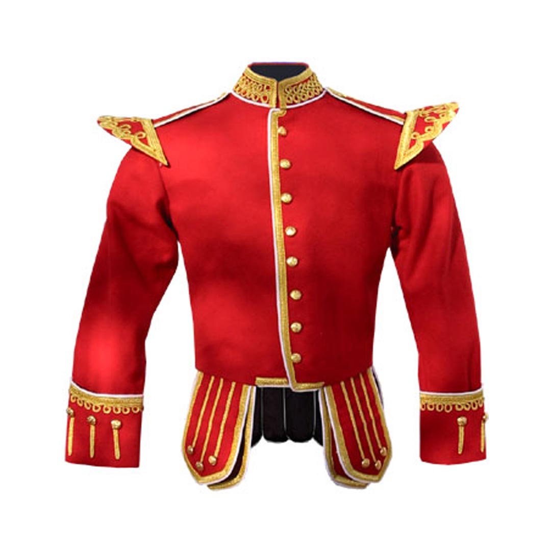 Pipe Band Doublet Red With Gold Braid And White Piping - Imperial Highland Supplies