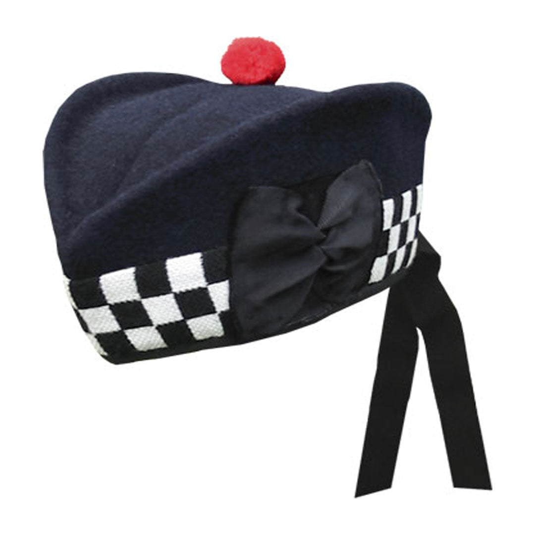 Police Band Navy Glengarry Hat With White Black Dicing - Imperial Highland Supplies