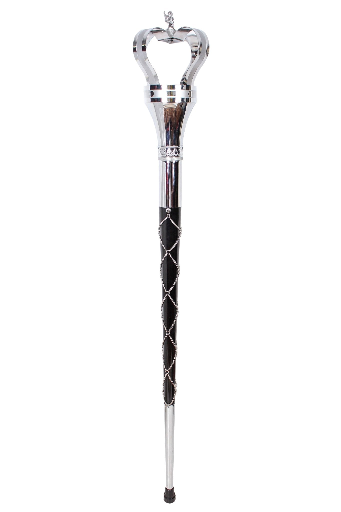 Premium Crown Mace Large 60" In 3 Shafts - Chrome Plated Metal Parts Including Chain - Lion Top in Std Size Quick Screw Assembled - Imperial Highland Supplies