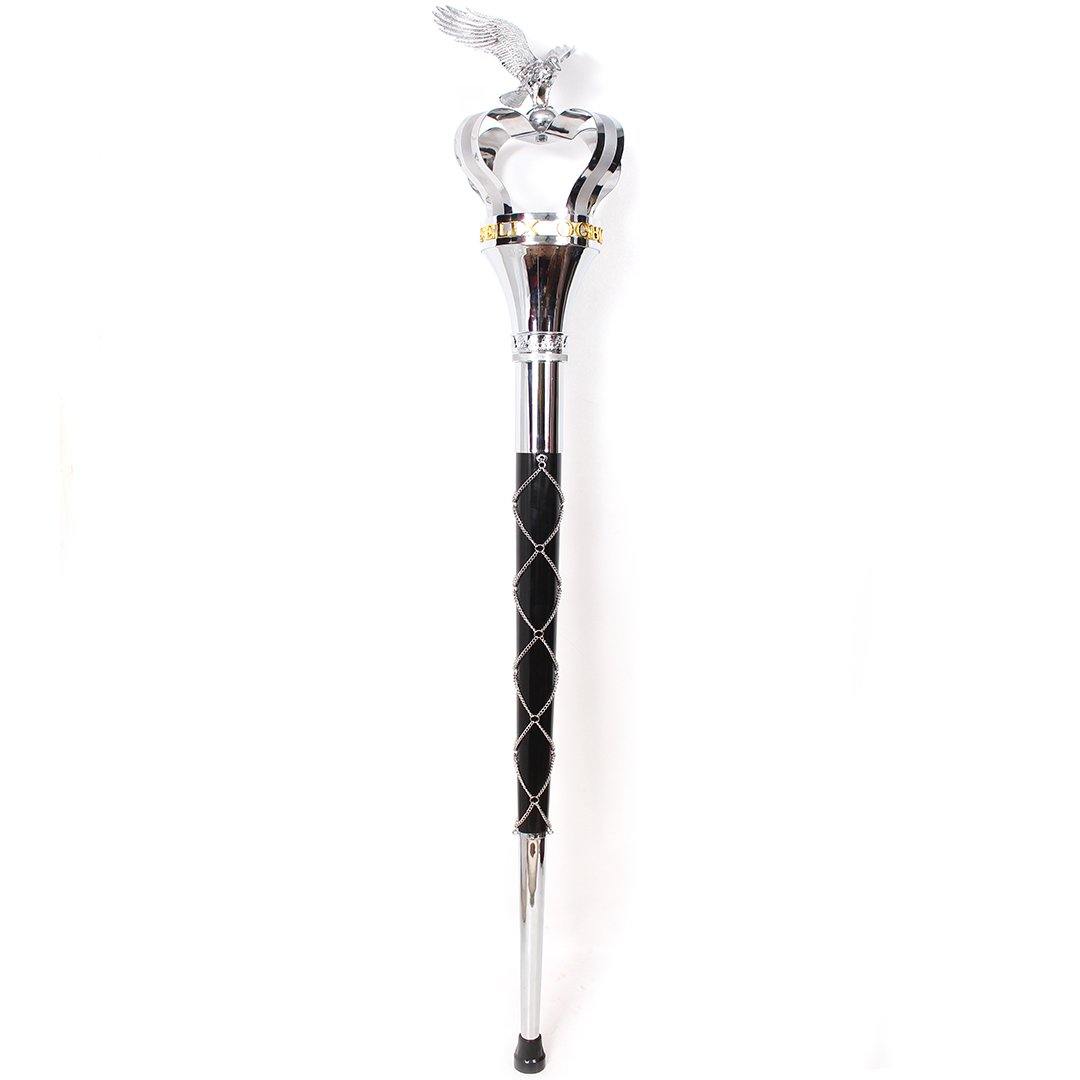 Premium Crown Mace Large 60" In 3 Shafts - Chrome Plated Metal Parts Including Chain - Lion Top in Std Size Quick Screw Assembled - Imperial Highland Supplies