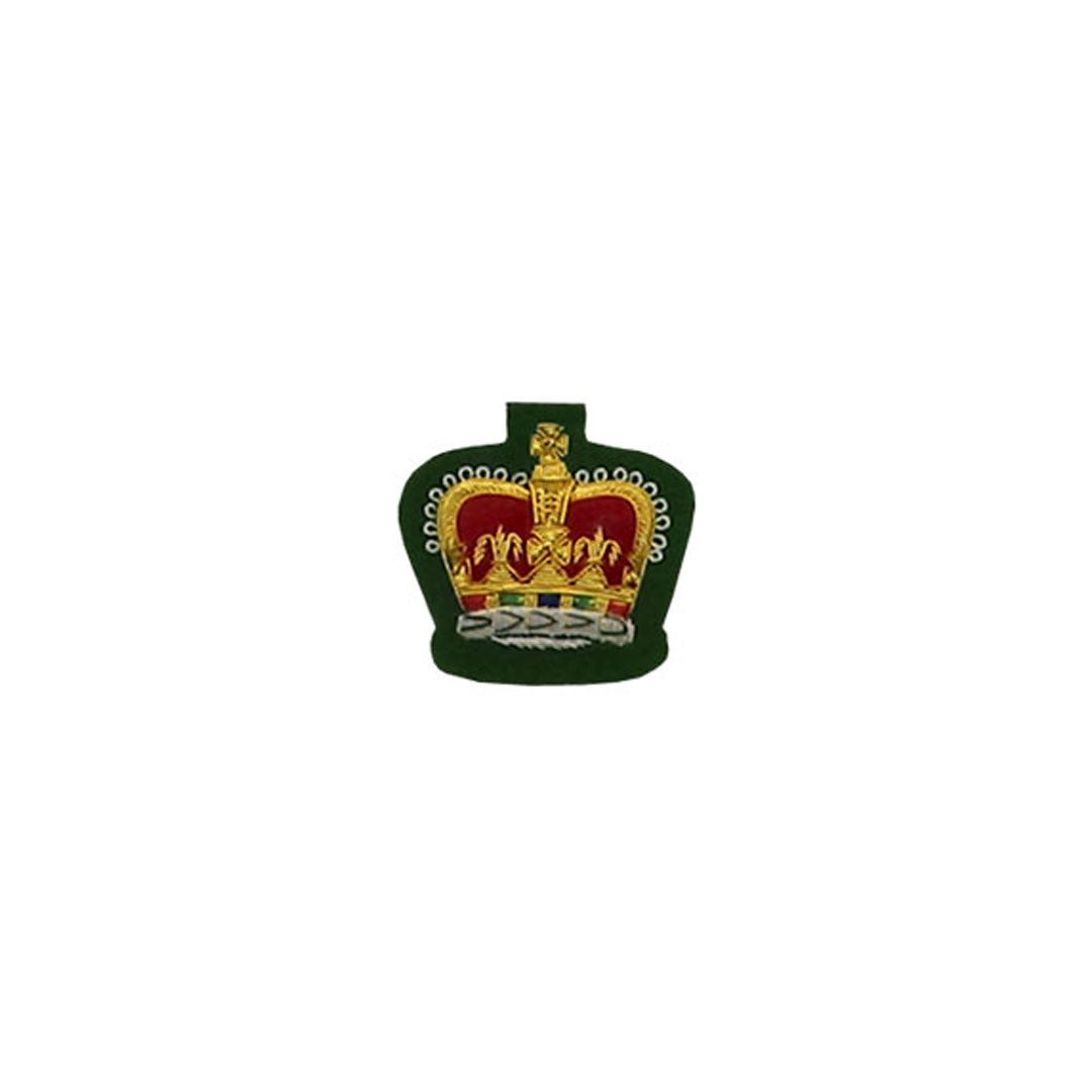 Queens Crown Badge Gold Bullion On Green - Imperial Highland Supplies