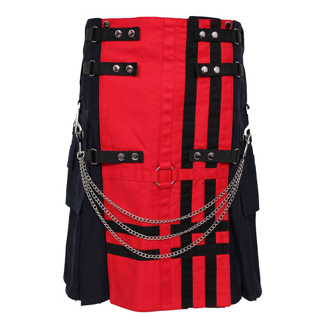 Red And Navy Deluxe Utility Kilt With Chain - Imperial Highland Supplies