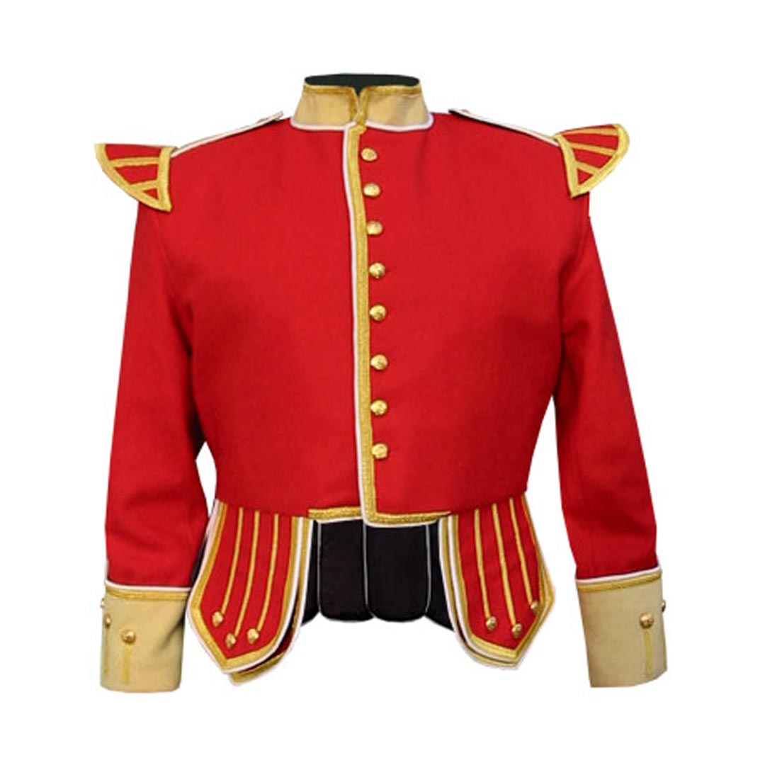 Red Blazer Wool Pipe Band Doublet Camel color collar, Epaulets and cuffs 18 - Imperial Highland Supplies