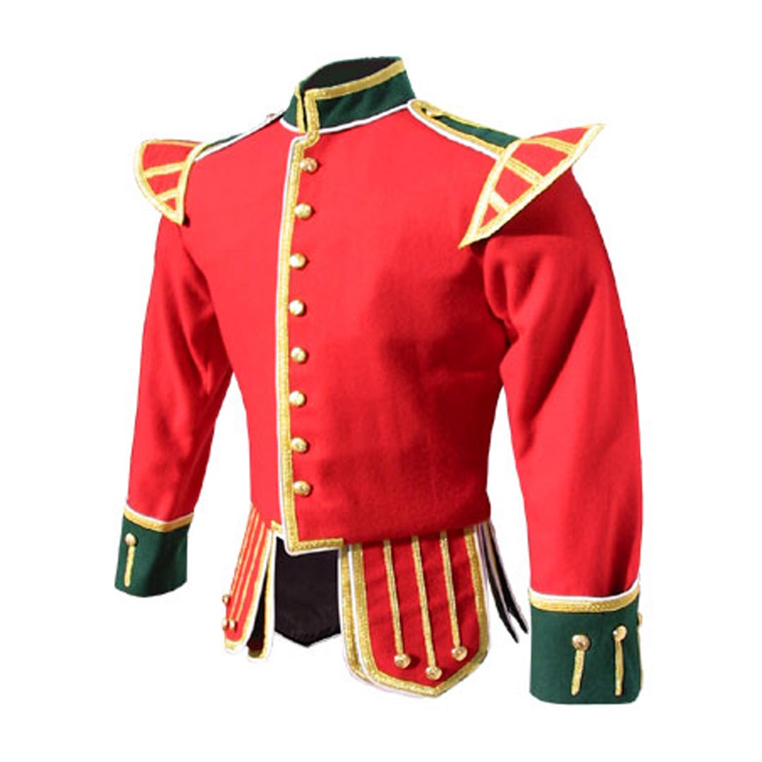 Red Blazer Wool Pipe Band Doublet Green color collar, Epaulets and cuffs 19 - Imperial Highland Supplies