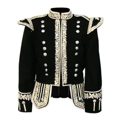 Silver Bullion Fully Hand Embroidered Black Blazer Royal Doublet - Imperial Highland Supplies