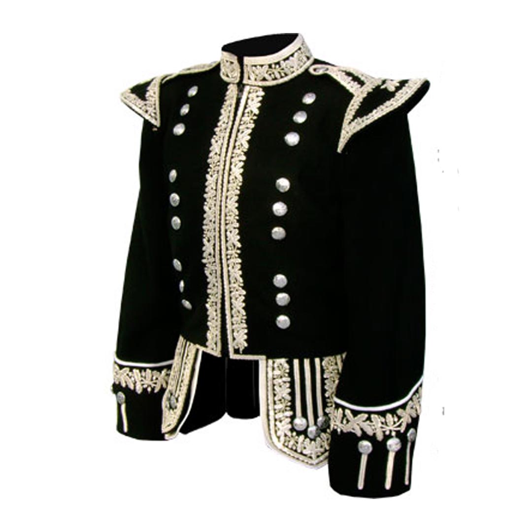 Silver Bullion Fully Hand Embroidered Black Blazer Royal Doublet - Imperial Highland Supplies