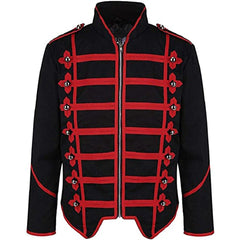 Steampunk Emo Punk Goth Military Officer Parade Jacket Black Red Braid - Imperial Highland Supplies