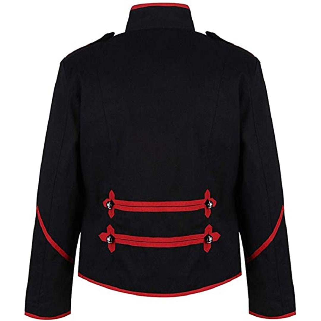 Steampunk Emo Punk Goth Military Officer Parade Jacket Black Red Braid - Imperial Highland Supplies