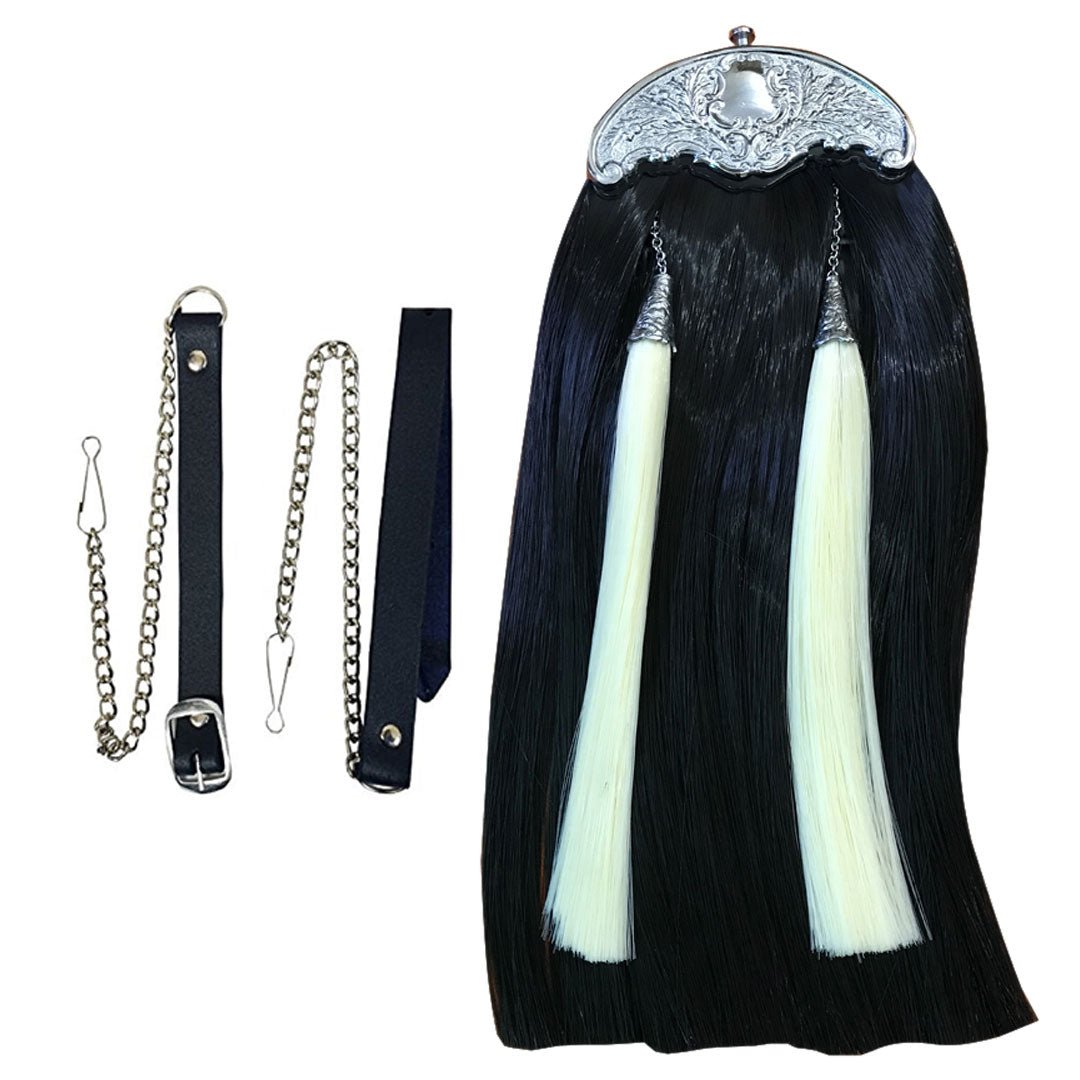 Synthetic Long Hairs Sporran Black Color - Imperial Highland Supplies