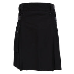 Utility Kilt Black With Leather Straps - Imperial Highland Supplies