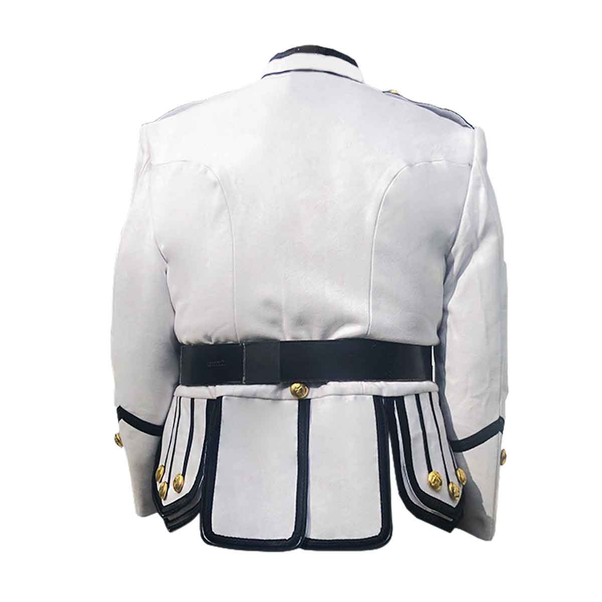 White Blazer Wool Pipe Band Doublet With Black Braid & Black Piping - Imperial Highland Supplies