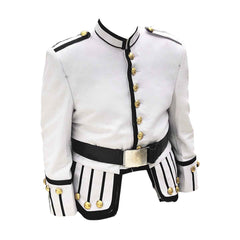 White Blazer Wool Pipe Band Doublet With Black Braid & Black Piping - Imperial Highland Supplies