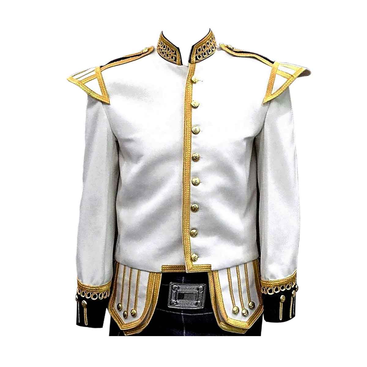 White Blazer Wool Pipe Band Doublet With Gold Braid & Gold Piping - Imperial Highland Supplies